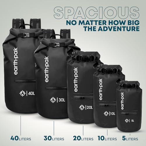 Earth Pak Waterproof Dry Bag with Zippered Pocket - Waterproof Dry Bag Backpack Keeps Gear Dry - color: Black, size: 30L