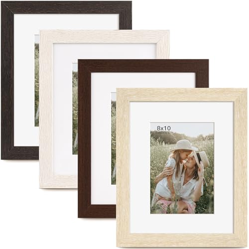 Momentworth 8x10 Picture Frame with Mat for 5x7 Set of 4, Multicolour Wood Grain 8 x 10 Gallery Wall Picture Frames for Tabletop or Wall Mounting(4 Pack, Multicolour) - color: Multicolour, size: 8x10 - 4 pack
