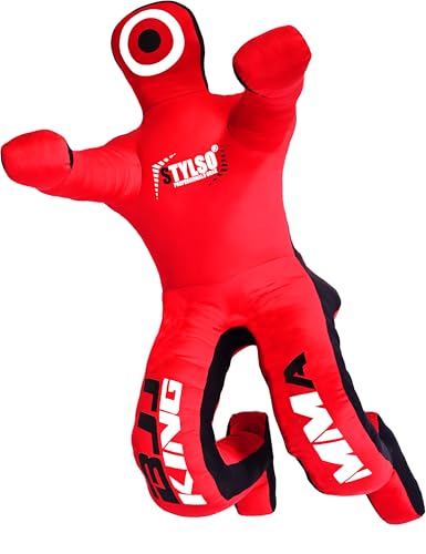 Grappling Dummy, Black Fabric Training Equipment for BJJ, Judo, Karate, Wrestling, Un-Filled Practice Dummy, Model WDM-2025, for Adults and Youth - color: Flex Red
