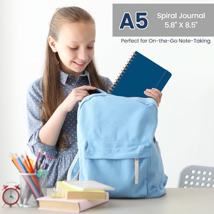 CICPAP Lined Spiral Journal Notebook, A5 College Ruled Notebook for Journaling, Note-Taking, and Daily Planning, Durable Hardcover with an Elegant Design, Navy - color: G.Navy