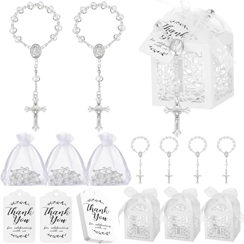 Yinkin 100 Pcs Rosary Baptism Favors Mini Rosary Bracelet Bags, Transparent - color: Transparent