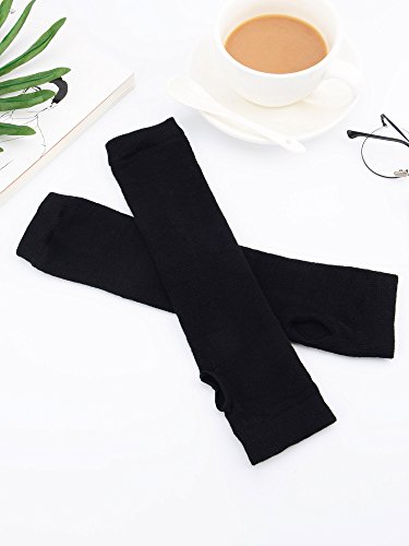 Bememo 3 Pairs Long Fingerless Gloves for Women Arm Warmers Unisex Arm Sleeves Knit Thumb Elbow Hole Stretchy Gloves Goth - color: Black, Deep Grey, Light Grey