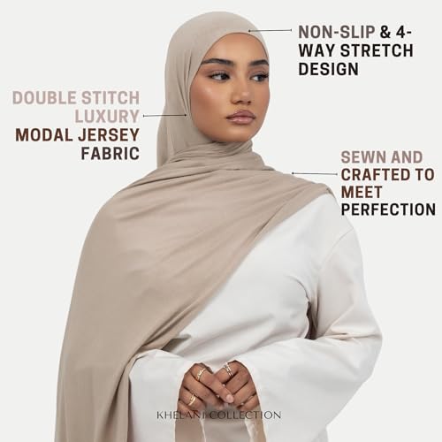 KHELANI Premium Modal Jersey Hijab, Luxury Lightweight Non Slip Stretchy Jersey Head Scarf for Muslim Women, Soft Shawls Wrap - color: Earthy Taupe