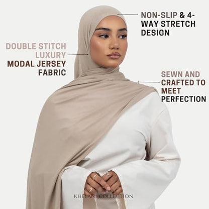 KHELANI Premium Modal Jersey Hijab, Luxury Lightweight Non Slip Stretchy Jersey Head Scarf for Muslim Women, Soft Shawls Wrap - color: Earthy Taupe