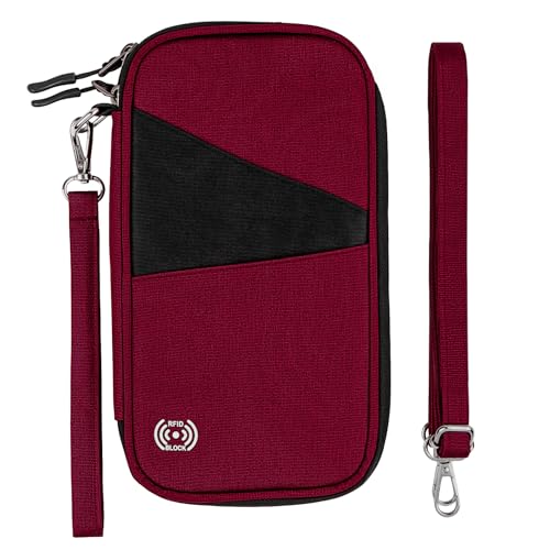 Gift for Women Passport Cover Holder Wallet with Zipper, Men Gift Passport Wallet Bag for Travel, RFID Blocking Passport Holder Case,Travel Document Organizer, Family Travel Accessories for Women -Red - color: Red