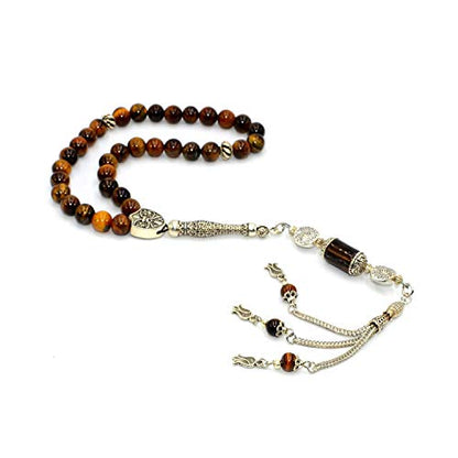 Design -Tiger Eye Stone Series Worry Beads - Prayer Beads (8 mm-33 Beads) Tesbih-Tasbih-Tasbeeh-Misbaha-Masbaha-Subha-Sebha-Sibha-Rosary (Elegant Model, 8mm 33 Beads) - color: Elegant Model, 8mm 33 beads