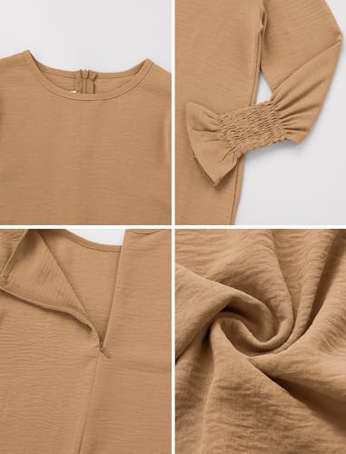 OBEEII Abaya for Girls Muslim Long Sleeve Prayer Dress Ramadan Kaftan Abaya with Hijab Islamic Clothing Arabic Eid Robe - color: Khaki, size: 11-12 Years