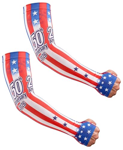 Aueyan Arm Sleeves for Men Women,Cooling Sleeves with Thumb Holes,Funny Sun Protection Arms Cover with Print Pattern - color: 250th Anniversary Stripes