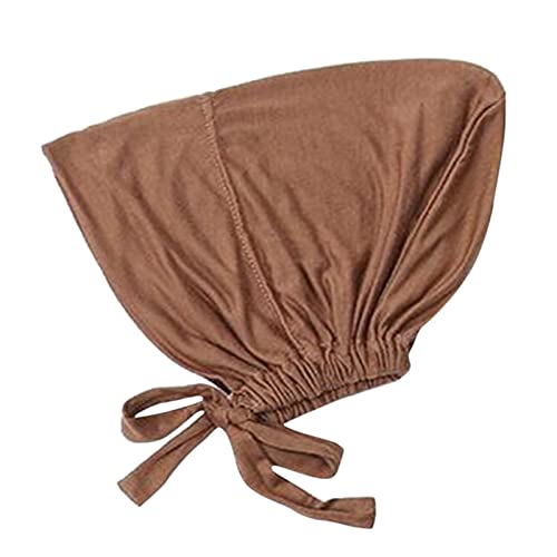 Chiffon Hijab with Undercap Fashion Solid Color Chiffon Head Wraps Under Scarf Caps Muslim Fashion Bandage - color: Brown