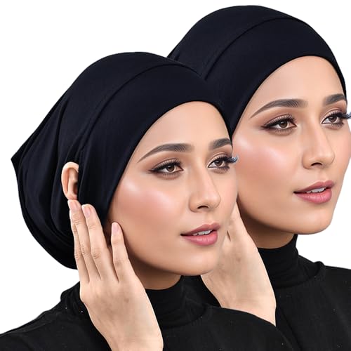 Women Slouchy Beanies Cap Soft Hijab Cap Under Scarf for Women Muslim Jersey Hijab Undercaps - color: Black3+black3
