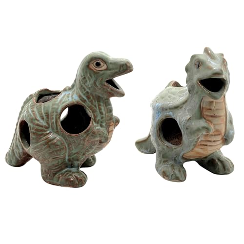 M2cbridge Aquarium Ceramic Cave Rock Betta Fish Hideout Decor T-Rex 2pcs | ceramic material,resist deformation color fading, safe shelter - color: T-rex 2pcs