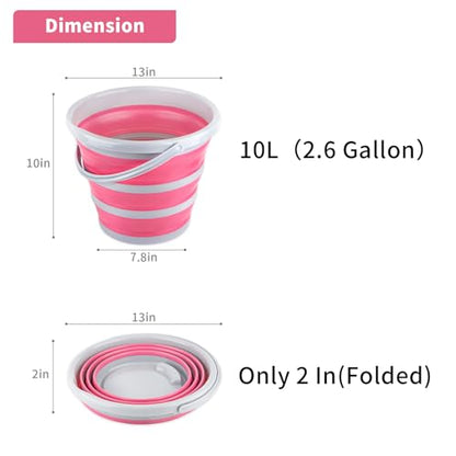 Collapsible Bucket 10L 2.6 Gallon Cleaning Bucket Mop Bucket Folding Foldable Portable Small Plastic Water Supplies for Outdoor Garden Camping Fishing Car Wash Space Saving Pink - color: Gray + Pink