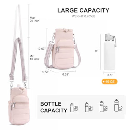 Water Bottle Bag 40 oz Crossbody Holder for Walking Hiking Insulated Carrier Purse with Adjustable Strap - color: Pink