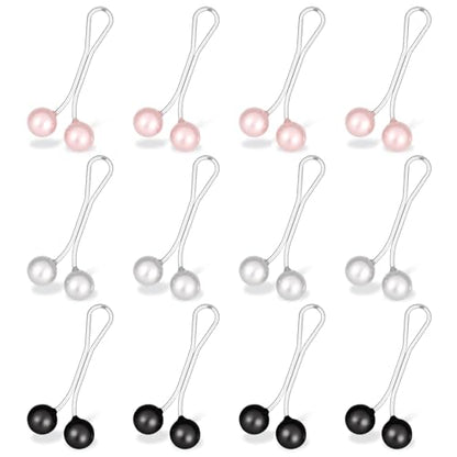 12 PCS Pearl Hijab Clips, Multicolor Hijab Pins for Scarf | Pearl U Hijab Fasteners and Scarf Pin for Women Thin Shawl Scarf Sweater