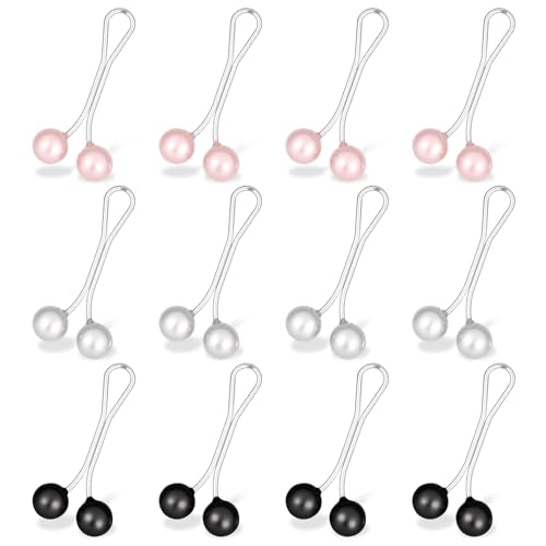 12 PCS Pearl Hijab Clips, Multicolor Hijab Pins for Scarf | Pearl U Hijab Fasteners and Scarf Pin for Women Thin Shawl Scarf Sweater