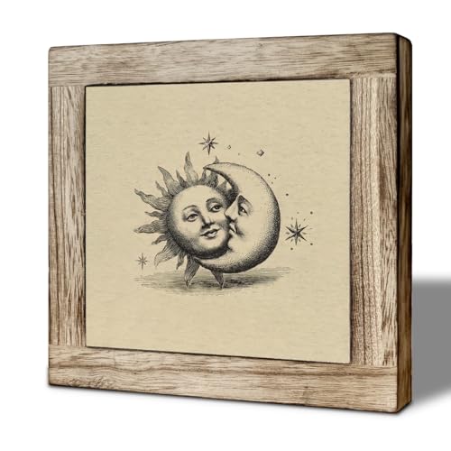 Vintage Sun and Moon Wooden Desktop Sign, Celestial Lovers Wood Plaque Tabletop Decor, Mystical Astrology Wooden Sign for Bedroom Living Room Office Shelf - color: color41