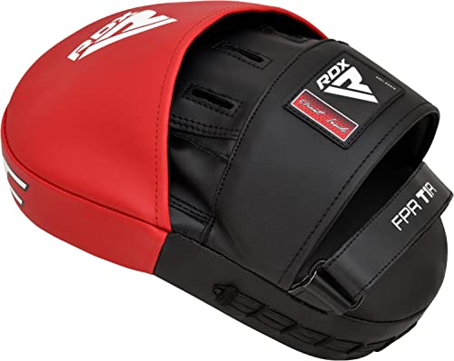 RDX Boxing Pads Focus Mitts, Maya Hide Leather Curved Hook and Jab Target Hand Pads, Great for MMA, Kickboxing, Martial Arts, Muay Thai, Karate Training, Padded Punching, Coaching Strike Shield - color: Red
