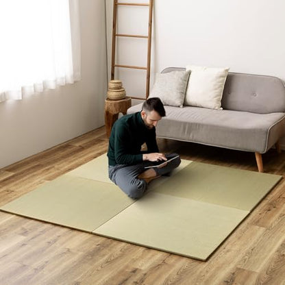 HAGiHARA Japanese Tatami Mat, Patchwork Tatami Floor Mats, 64" x 64" Foldable Square with Non-Slip Design for Bedroom, Crawling and Yoga, Made of Rush Grass, Igusa(Without Edge/4 Picecs) - size: 4pieces