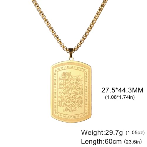 VASSAGO Islamic Allah Necklace for Men Women Stainless Steel Muslim Ayatul Kursi Necklace Islam Arabic Eid Ramadan Jewelry Gift - color: Gold Ayatul Kursi Necklace
