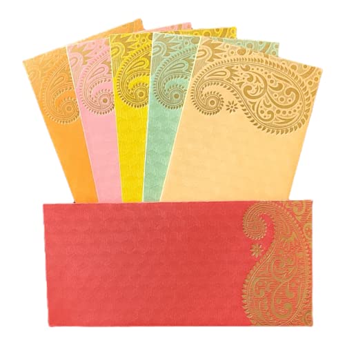 Jhintemetic® - Pack of 25 Matellic 5 Colours of 5 Each Randomly Picked Colourful Designer Shagun Lifafa/Money Gift Envelope with Golden Ambi for Gifting Money on any occasion
