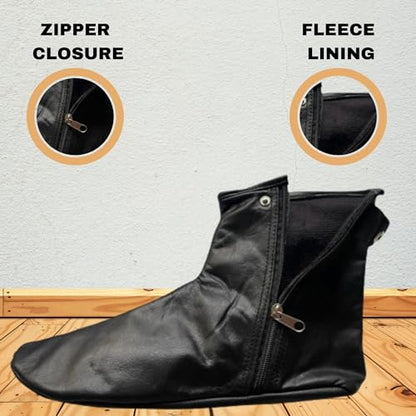 Black leather socks for men women, Unisex Water-Resistant, zipper Muslim Socks Khuffian, Hajj & Umrah
