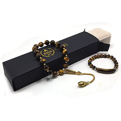 Design -Relaxing Stress Relief Big Beads Prayer Beads, Worry Beads, EFE Tesbih, Maskot Tesbih, Tasbih, Rosary (- Tiger Eye Natural Stone Beads and Bracelet- 12mm-17 Beads-) - color: - Tiger Eye Natural Stone Beads and Bracelet- 12mm-17 Beads-