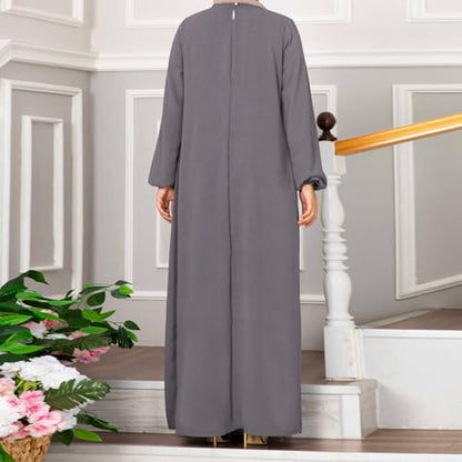 Ruziyoog Muslim Prayer Dress for Women Abaya Solid One-Piece Hoodie Abaya Dress Full Length Dresses Islamic Dubai Jilbab - color: Gray, size: Medium
