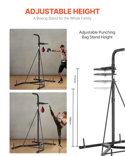 VEVOR 2 in 1 Punching Bag Stand, Steel Heavy Duty Workout Equipment, Adjustable Height Boxing Punching Bag and Speed Bag Stand, Freestanding Sandbag Rack, Holds Up to 140 lbs, for Home Gym Fitness