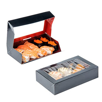Restaurantware Sakura Vision 8 x 4.8 x 1.8 Inch Sushi Boxes 50 Disposable Take Out Boxes - Built-In Lid Clear Window Black Paper Rectangle Boxes For Sushi Maki Or Sashimi - size: Large