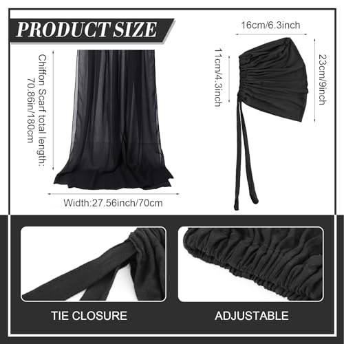 4 Pcs Women Solid Chiffon Hijab Scarves and Undercap Set Long Shawl Soft Wrap Scarves Muslim Inner Hijab Caps - color: Black, White