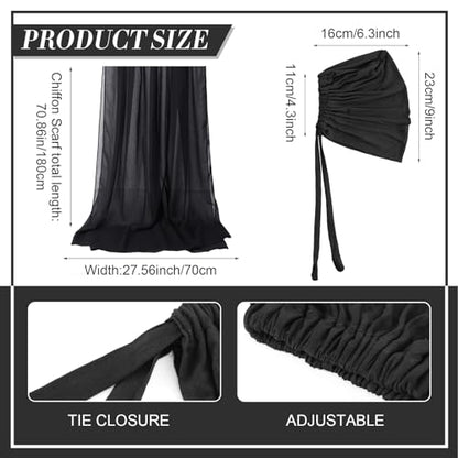 4 Pcs Women Solid Chiffon Hijab Scarves and Undercap Set Long Shawl Soft Wrap Scarves Muslim Inner Hijab Caps - color: Black, White