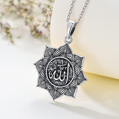 Allah Necklace 925 Sterling Silver Lotus Allah Pendant Arabic Muslim Jewelry for Women Men - style: Style-5