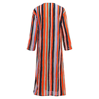 IDOPIP Men's Muslim Thobe Long Sleeve Striped Robe Gown Arab Islamic Kaftan Abayas Dress Middle East Dubai Ramadan Clothing - color: Orange, size: XX-Large