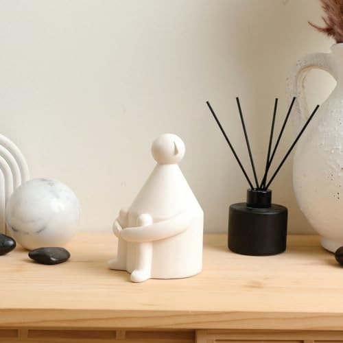 Japandi Modern Shelf Decor - Neutral Bookshelf Accents, Coffee Table Books, Entryway Table Decor, Boho Living Room Accents (White Pensive Man) - color: White Pensive Man