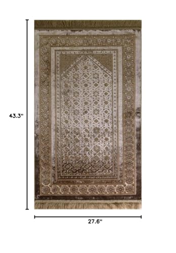 Modefa Velvet Prayer Rug with Prayer Beads Turkish Janamaz Sajadah Floral Stamp Luxury Plush (Mink) - color: Mink