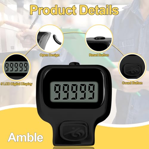 Amble Clicker Counter, Tally Counter, 6 Pack Electronic Finger Clicker for Knitting, Crochet, Stitch, Golf, Fishing, Lap, Goods Counting