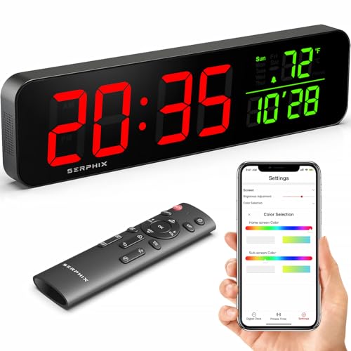 15.2" Gym Timer, App & Remote Control, Customizable LED Colors, Temperature, Date, Workout Interval Timer Stopwatch Countdown Large Digital Wall Clock for Home Gym Garage