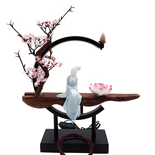 Backflow Incense Holder with LED Light, Chinese Style Ceramic Backflow Incense Burner Perfect for Relaxing or Home Decor (Chinese Style B) - style: Chinese Style B
