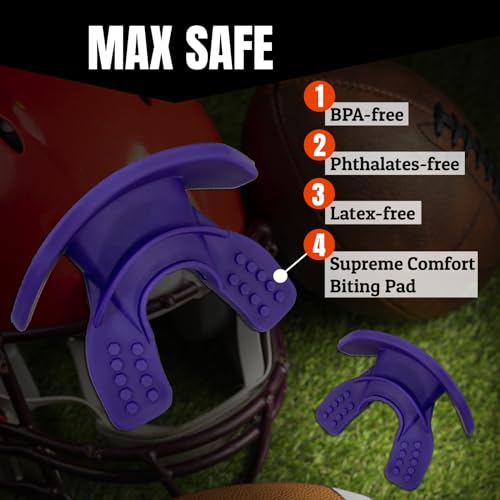 O Shield Core Football Mouth Guard, Detachable Strap | Football Mouth Guard with Detachable Strap — No-Boil Ready Fit, BPA-Free, Brace-Friendly, Includes Carrying Case - color: Purple