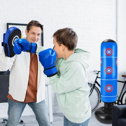 7 Pcs Kids Punching Bag Set Include Boxing Gloves, Inflatable Punching Bag, Hand Wraps, Hand Pads, Air Pump, Kids Boxing Training Set for Karate Kickboxing Taekwondo - color: Blue