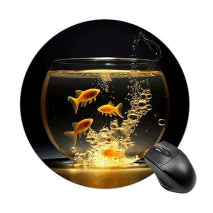 Round Mouse Pad Non-Slip Rubber Base Fish in Fish Tank Comfortable Portable Mousepad Small Mouse Pads for Home Office