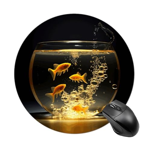 Round Mouse Pad Non-Slip Rubber Base Fish in Fish Tank Comfortable Portable Mousepad Small Mouse Pads for Home Office