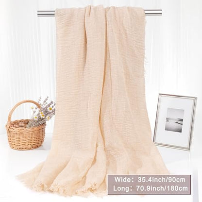 Nydotd Women Summer Cotton Linen Scarf Crinkle Long Beach Shawl Wrap hijab with Fringe - color: Light Apricot