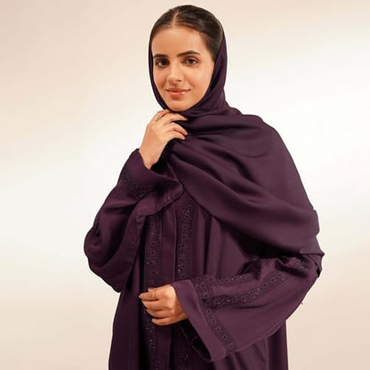 Abaya Dress for Women, Fully Button Up Muslim Abaya in Premium Nida Fabric – Long Sleeve Modest Islamic Maxi Dress - color: Burgundy, size: X-Small