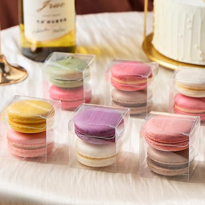 100 Pack 2x2x2 Inches Clear Favor Boxes with Ribbons, Mini Transparent Cube Treat Boxes for Candy & Chocolate Bomb, Plastic Individual Macaron Packaging Box for 2 - color: 2x2x2 Inch