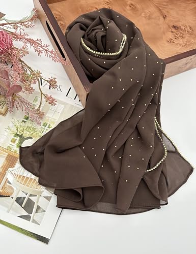 Hijab for Women Premium Chiffon Hijab Rhinestone Hijab Scraf for Women Muslim - color: Espresso