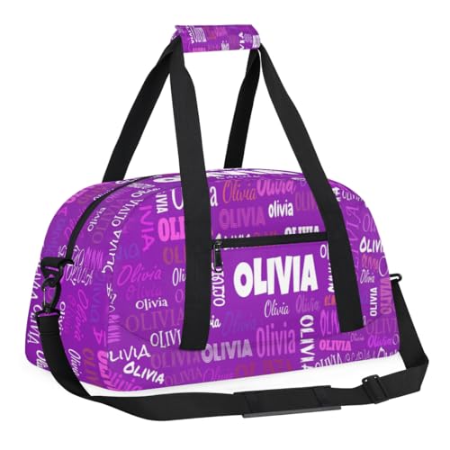 Custom Name Dance Bag Girls, Personalized Name Gymnastics Sport Cheerleader Bag, Barrel Ballet Duffel Bag Women, Dark Purple - color: Color20
