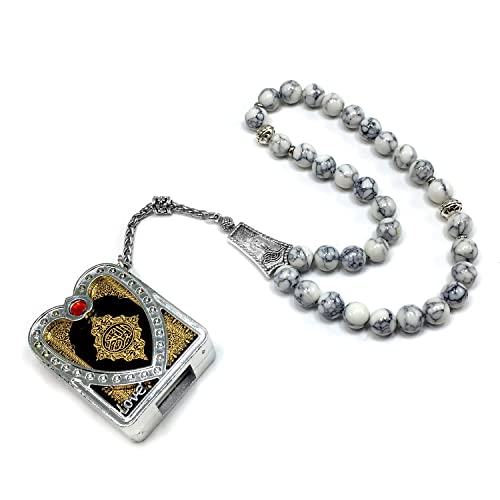 -Prestige Series -2- Worry Beads-Prayer Beads-Tesbih-Tasbih-Subha-Rosary (Synthetic Turquoise with Quran) - color: Synthetic White Turquoise Beads with Quran
