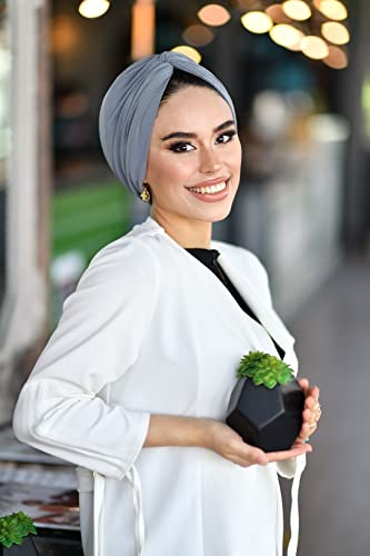 para life Knot Turbans for Women, Breathable Instant Turban|Standard Size Cotton|Pre-tied Scarf, Hijab Cap&Undercap - color: Grey