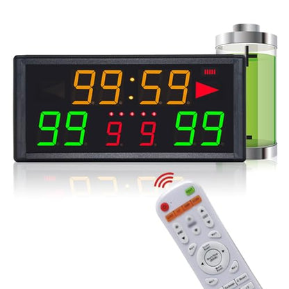 10 Digit Led Scoreboard, Sports Games Electronic Scoreboard, 7-8 Hours Stand-by,12/24h Clock, Countdown, for Basketball, Football, Tennis, Badminton, Table Tennis, Billiards